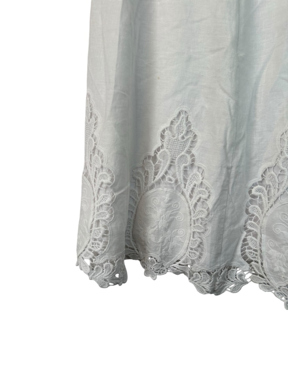 Lucy + Laurel White Linen Lace Trim A Line Skirt Lined Cottagecore 6 - Picture 6 of 15